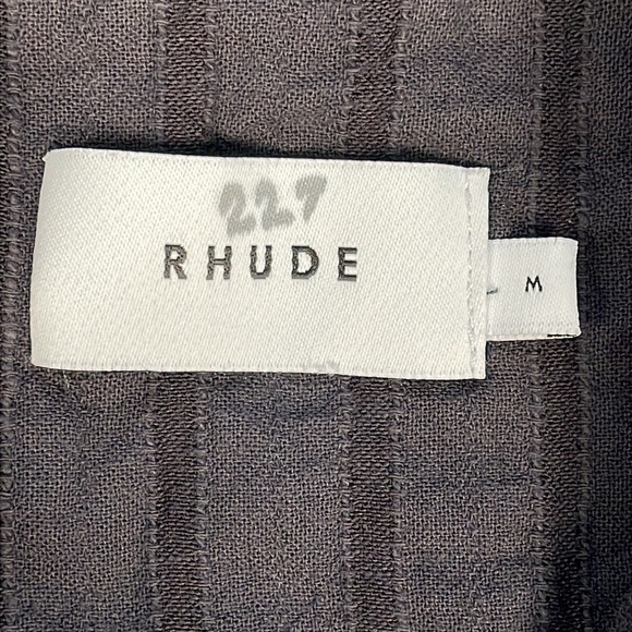 New Rhude Striped Cotton Shirt Button Front Gray Slate Embroidered Logo Mens M - Picture 8 of 16